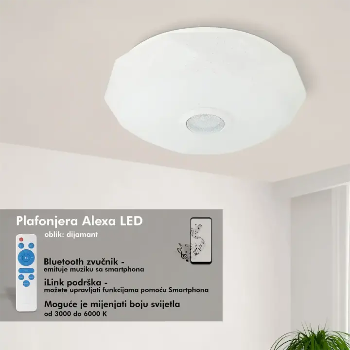 PLAFONJERA SA ZVUČNIKOM LED E-LIGHT ALEXA DIJAMANT